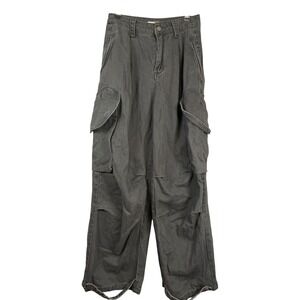 Vena Women Grey Heart Pocket Cargo Pants Wide Leg Utility Denim Size Medium